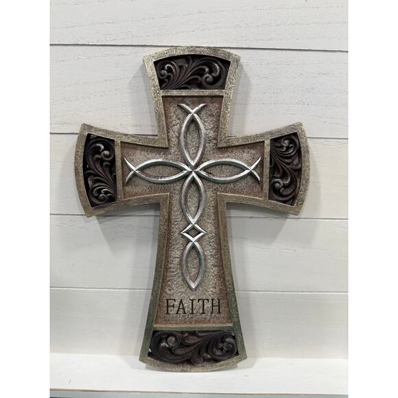 Faith Wall Cross Rustic Metal Look Christian Decor Religious Plaque 12” - Picture 10 of 10